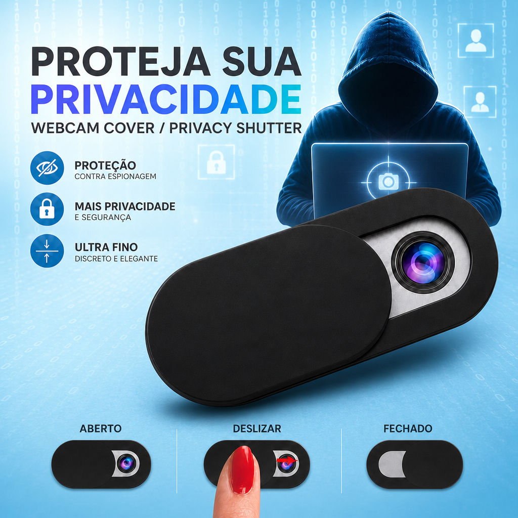 Protetor Bloqueador Câmera Tampa Esconde Webcam Anti-Hacker – Deslize e Prive