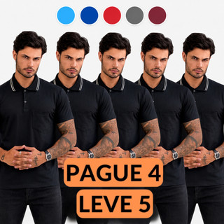Kit 5 Camisa Gola Polo Masculina Com Bolso Algodão Casual Social Blusa Camiseta Plus Size
