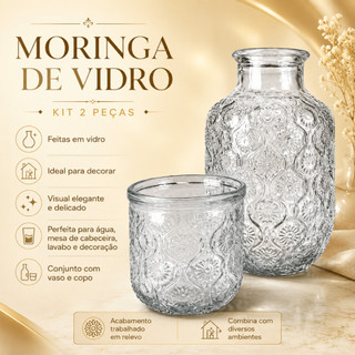 Moringa De Vidro 500 Ml Com Copo Para Agua Bebidas Sucos