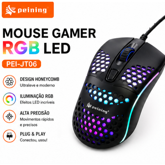 Mouse Gamer RGB Peining PEI-JT06 USB LED Honeycomb Leve Notebook PC Gamer
