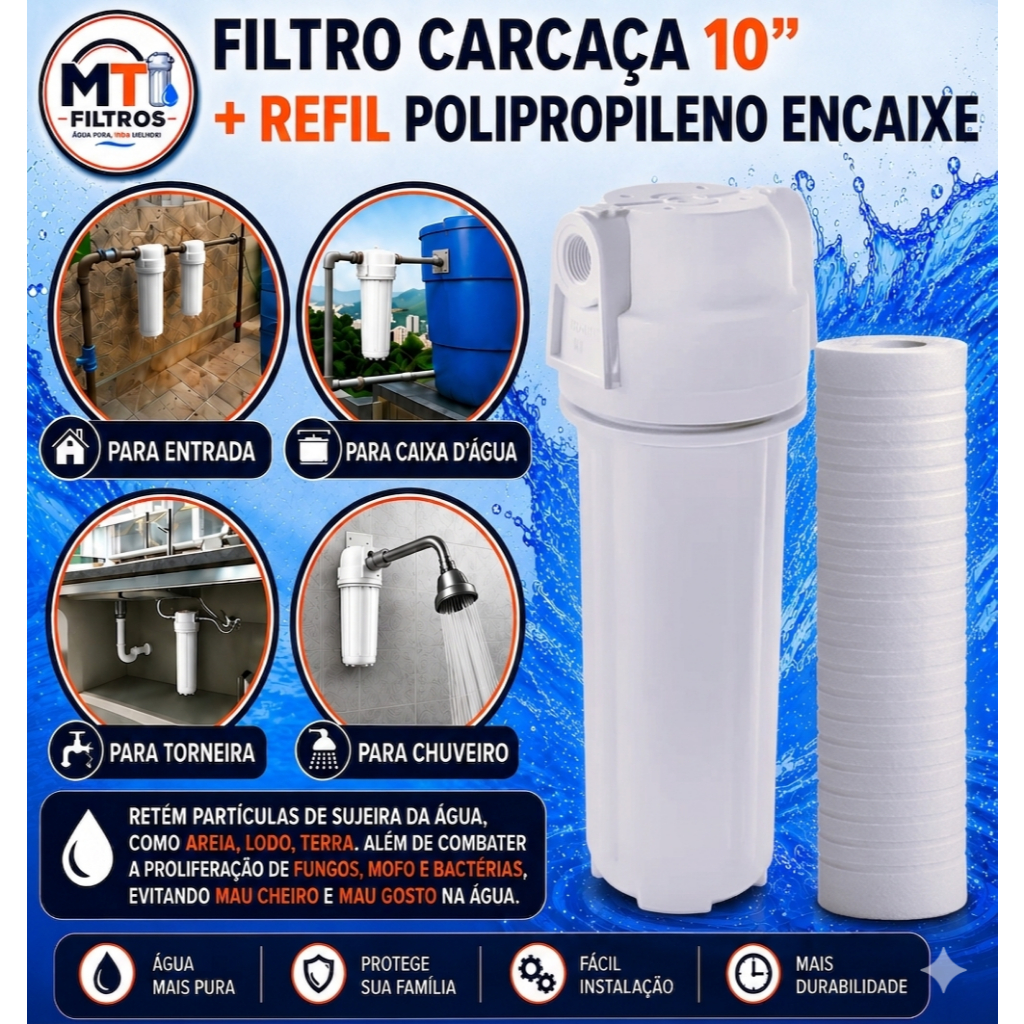 Filtro de Água Redução Partículas de Sujeira. Cavalete, Caixa dágua, torneira, chuveiro. PURIFICADOR