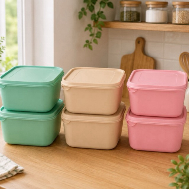 Kit Com 6 Potes Plástico 1,2L Coloridos Retangular Comida Resistente