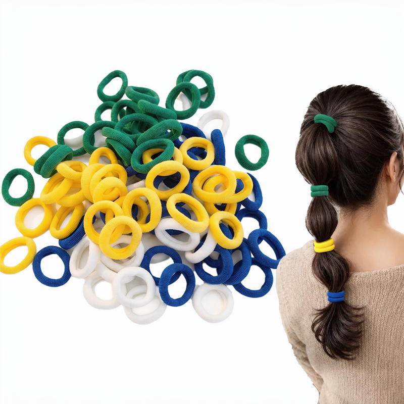 Kit 800 Elásticos de Cabelo Cores da Bandeira do Brasil Tema Copa do Mundo Seleção Brasileira Acessórios