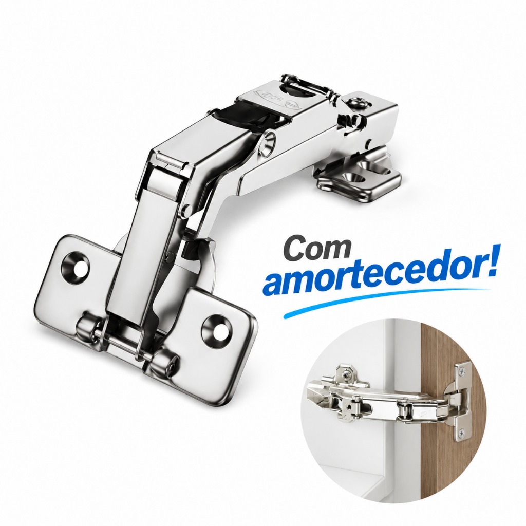 Dobradiça 35mm 165° Pistão Clip-On Reta ou Curva Fechamento Suave para Armários e Móveis