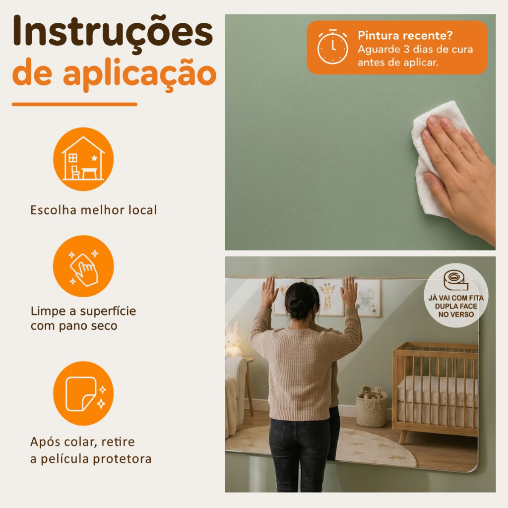 Detalhes do Espelho Acrílico Quarto Do Bebê Neném Montessoriano 80x40cm Sem Moldura