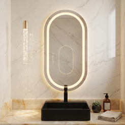 Espelho Oval 80x40cm Jateado com Led 110v e Botão Liga/Desliga Decoração