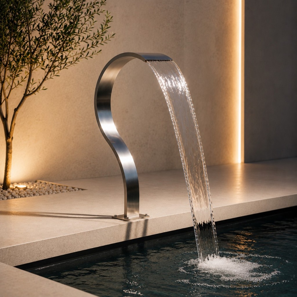 Cascata Piscina Inox 70cm Modelo Slim Canadense Sobrepor