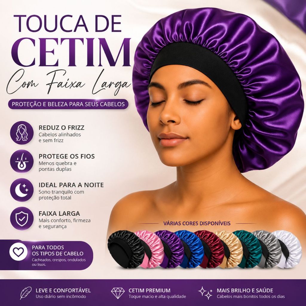 Touca de Cetim com Faixa Larga Elástica | Protege e Retira o Frizz para Cabelos médios Em promoção!!