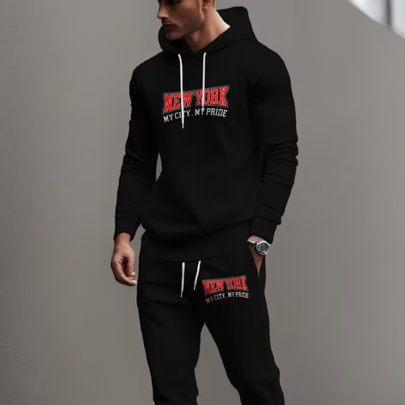 Kit Conjunto Blusa e Calça Moletom Masculino New York My City Estiloso Moderno Confortável Inverno