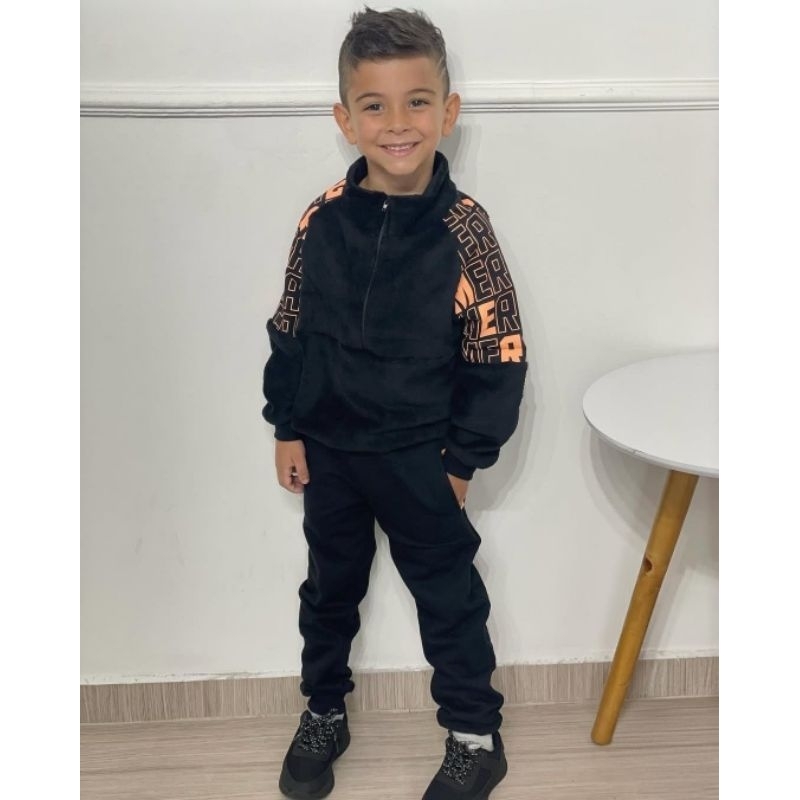 Conjunto infantil menino com casaco peluciado e quentinho da marca Tileesul tamanho 8
