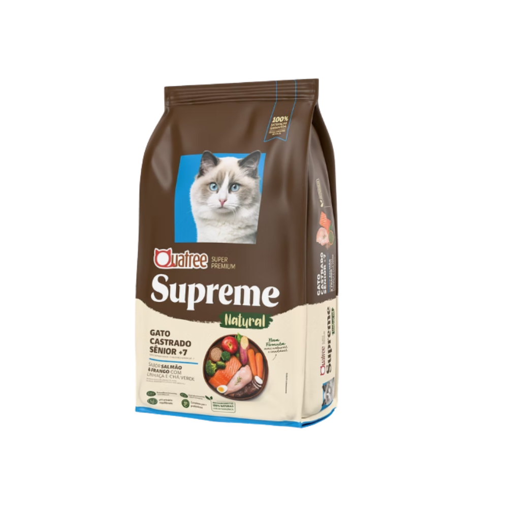 Ração Gato Castrado Quatree Supreme Sênior +7 Sabor Salmao e Frango 1kg