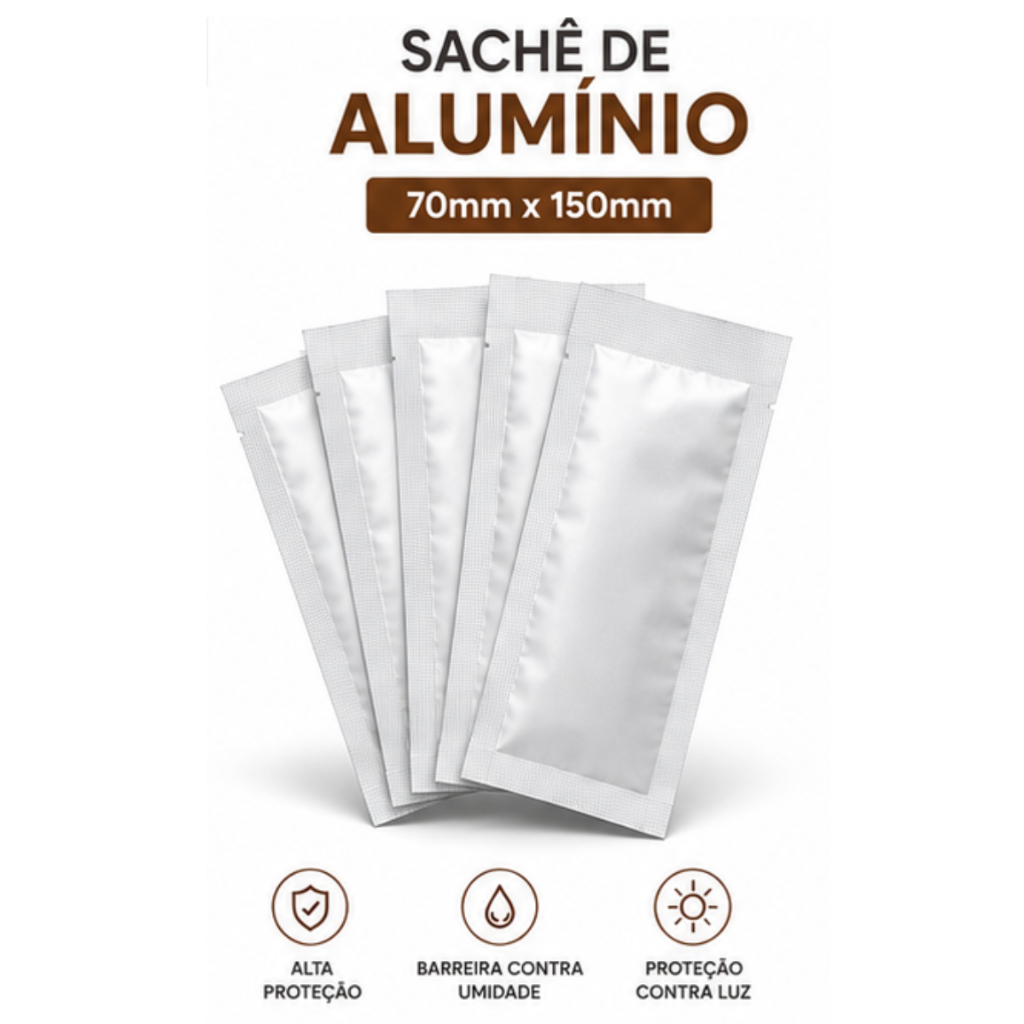 Sachê De Alumínio Para Pós Líquidos Manipulação 70 x 150mm - Pct. 1000un.