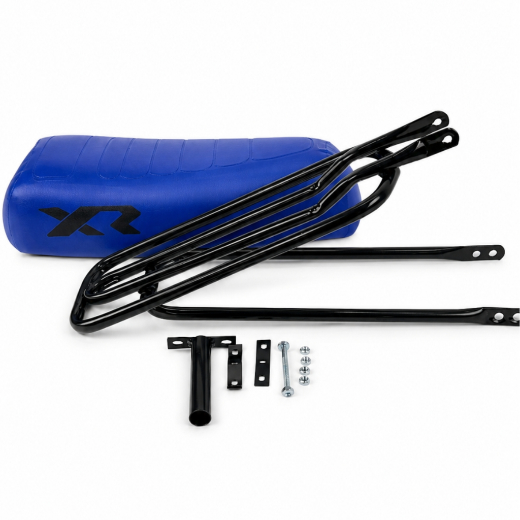 Banco Garupa XR Azul com Rabeta para Bicicleta e Mobilete bagageiro Preto
