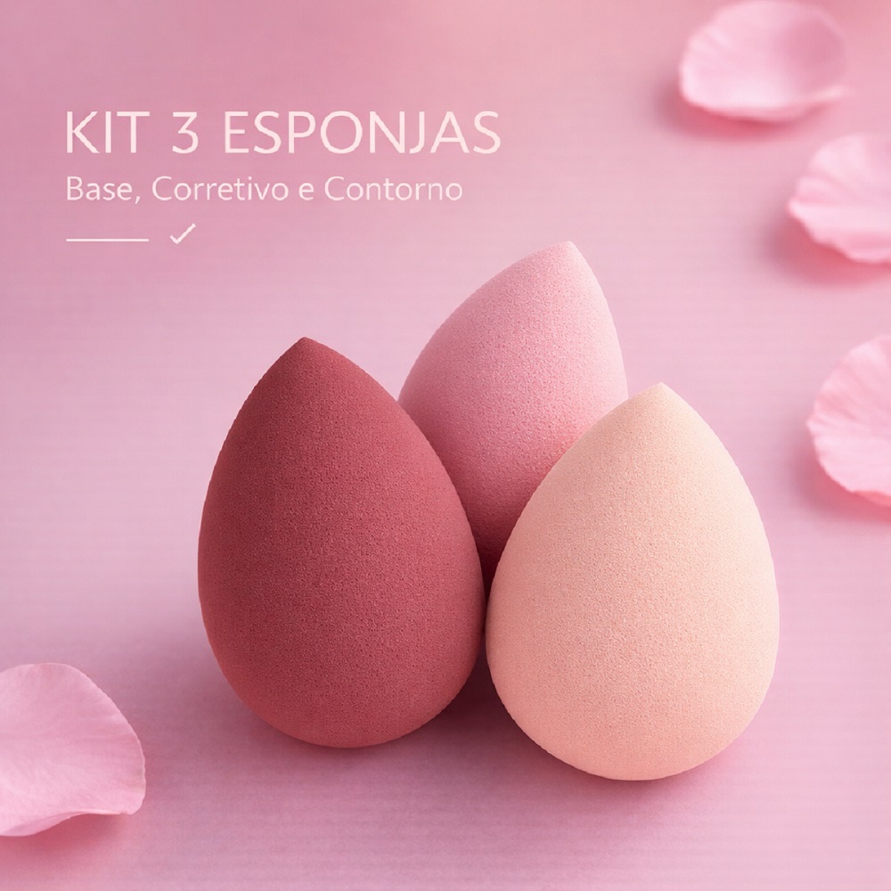 Kit 3 Esponjas Maquiagem Base Corretivo Protetor Contorno Blender Gota Coxinha Chanfrado  `+ Brinde