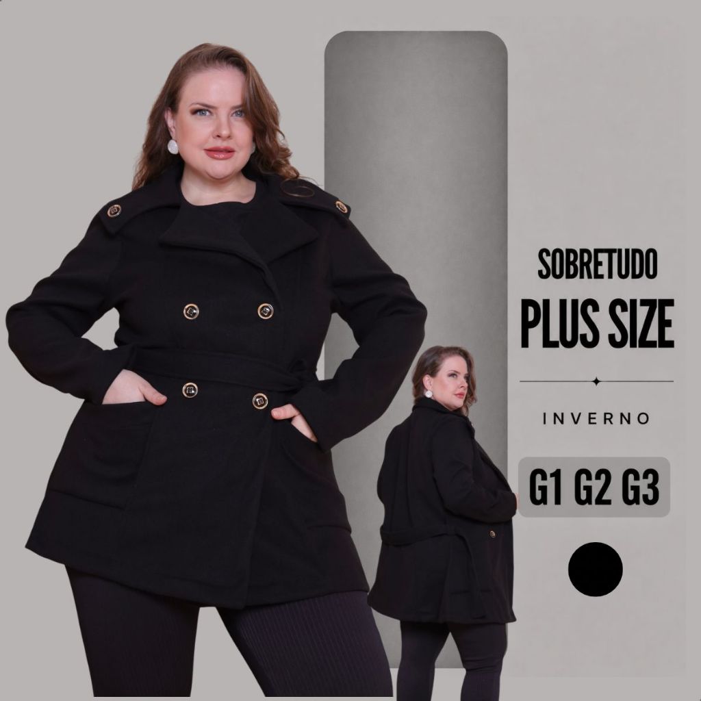 Sobretudo Feminino Plus Size  Elegante Luxo Inverno Lã Batida Premium Veste G1 G2 G3