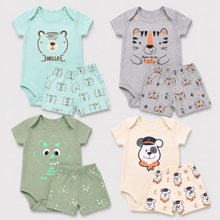 Kit 2 Conjuntos Body Bebê Menino Fofo + Short Tapa Fralda Estampas Sortidas RN ao GG Enxo…