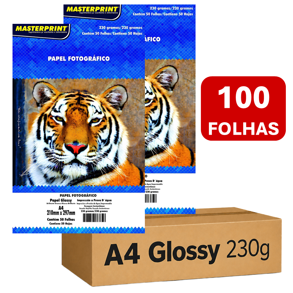 Papel Fotográfico 230G A4 Glossy Brilhante À Prova Dágua Premium MASTERPRINT