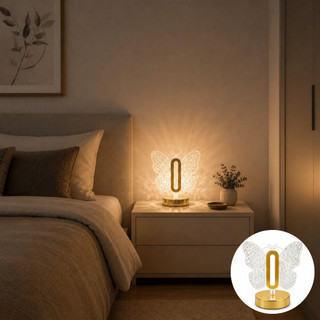 Luminária LED Borboleta Cristal USB 3 Cores Quente Neutra Fria Luz Decorativa Mesa Quarto Abajur Moderno 5V