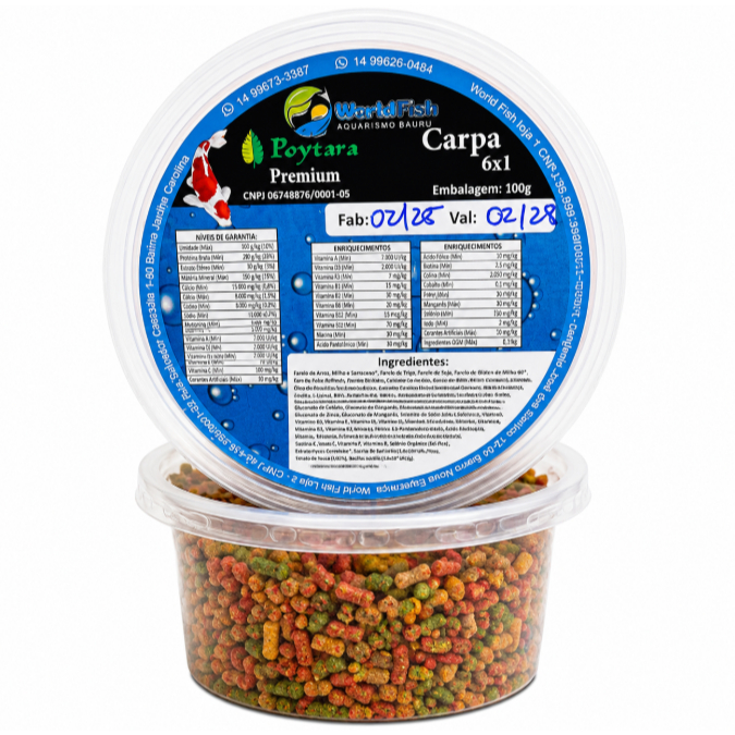 Ração Poytara Carpa 6x1 Premium 100g para Carpas Koi Kinguios e Peixes Ornamentais