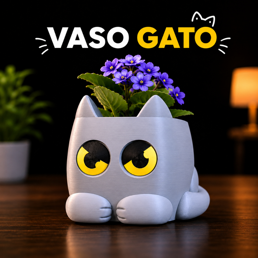 Vaso Inteligente Autoirrigável Divertido - Gato Rabugento, Águas Marinhas e Cacto com Indicador de Água