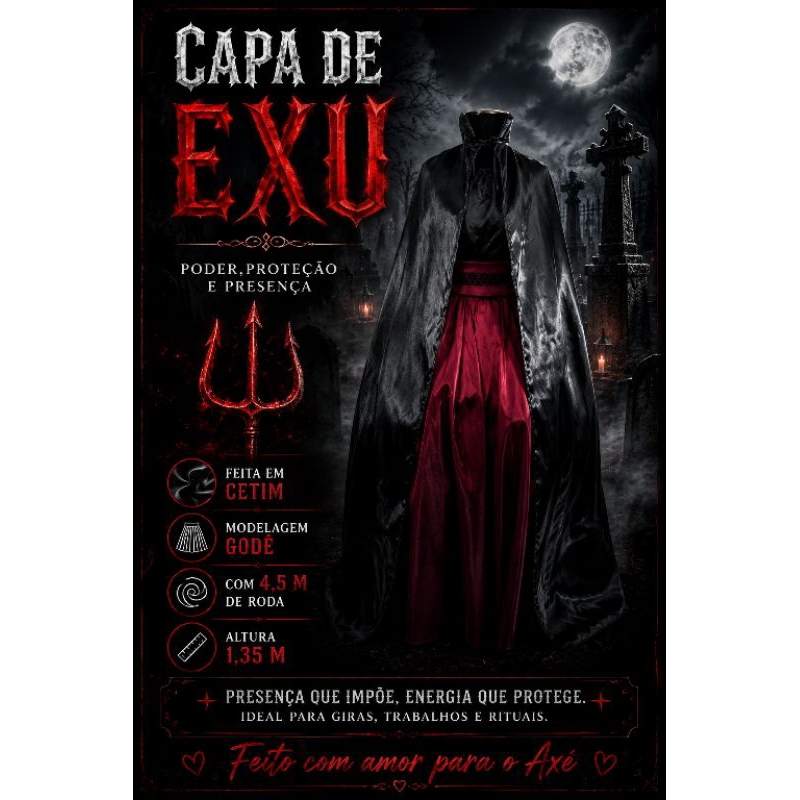 Capa Cetim Exu pombo gira mulambo marabô caveira umbanda quimbanda kimbanda bruxa mago