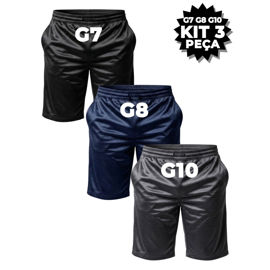 Kit 3 Bermuda Plus Size Masculina Academia G7 - G8 - G10