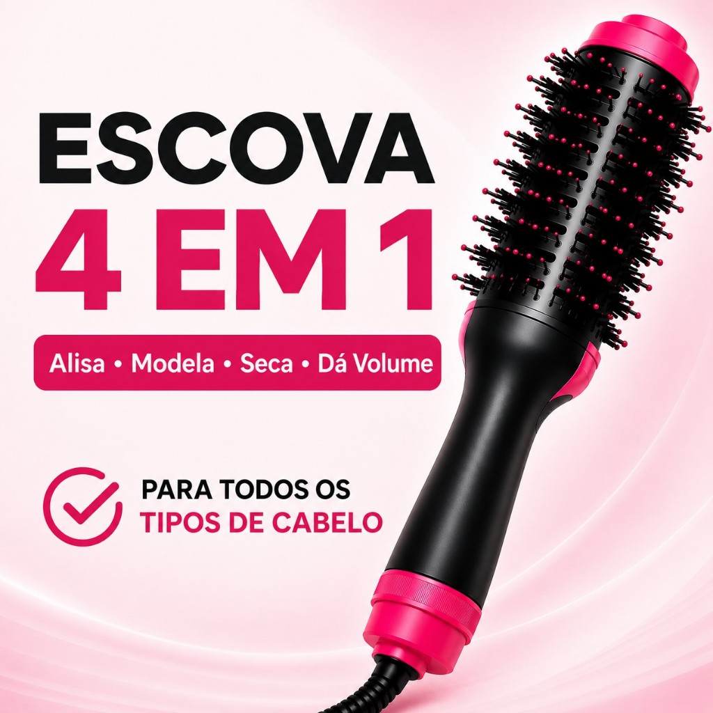 Escova Secadora 4 em 1 Anti Frizz | Alisa, Modela, Seca e Dá Volume | 3 Velocidades | 110V