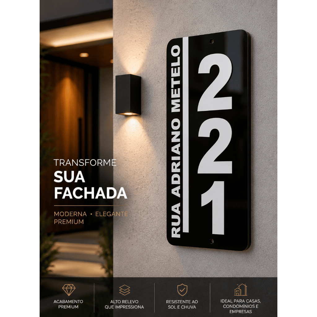 Placa Número Residencial Personalizada | Endereço Vertical Premium Para Casa