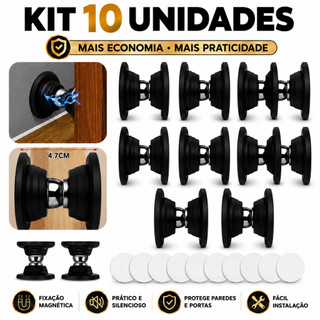 Kit 10 Prendedor Fixador Trava Porta inox Magnético Adesivo 3M Instalação Fácil Mola d Amortecimento