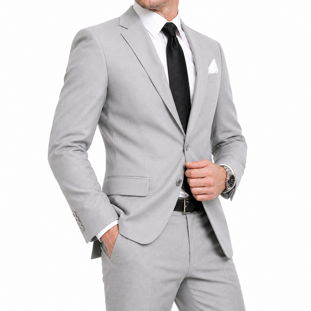 Terno Cinza Claro Premium Oxford Corte Slim Caimento Perfeito Padrinho Casamento  (Calça e Paleto)