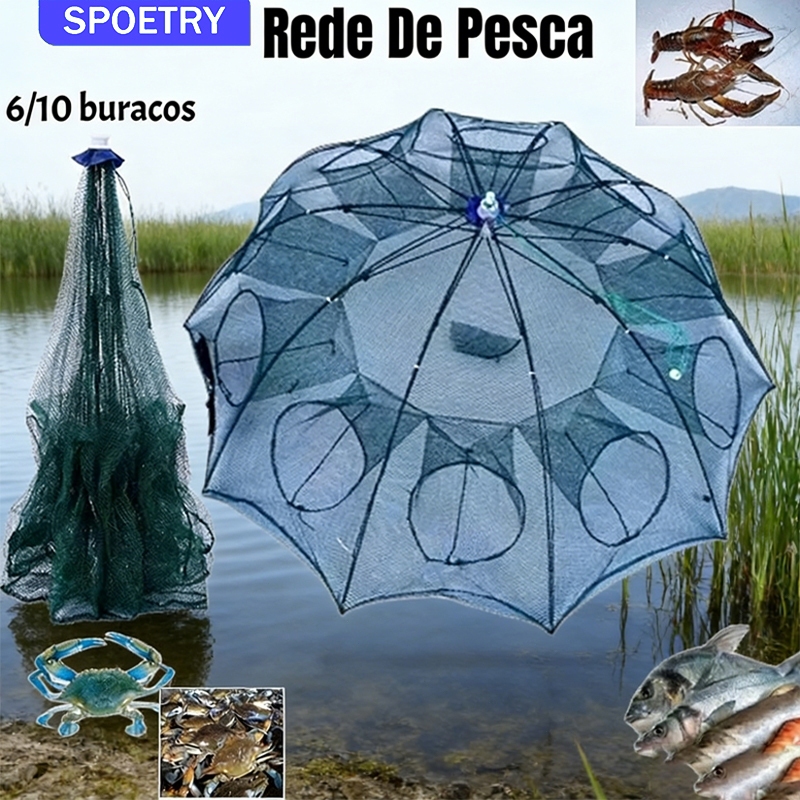 Rede De Pesca Gaiola De Camarão Dobrável Nylon Automático Guarda-chuva Forma Armadilha Para Peixes Rede Dobrável