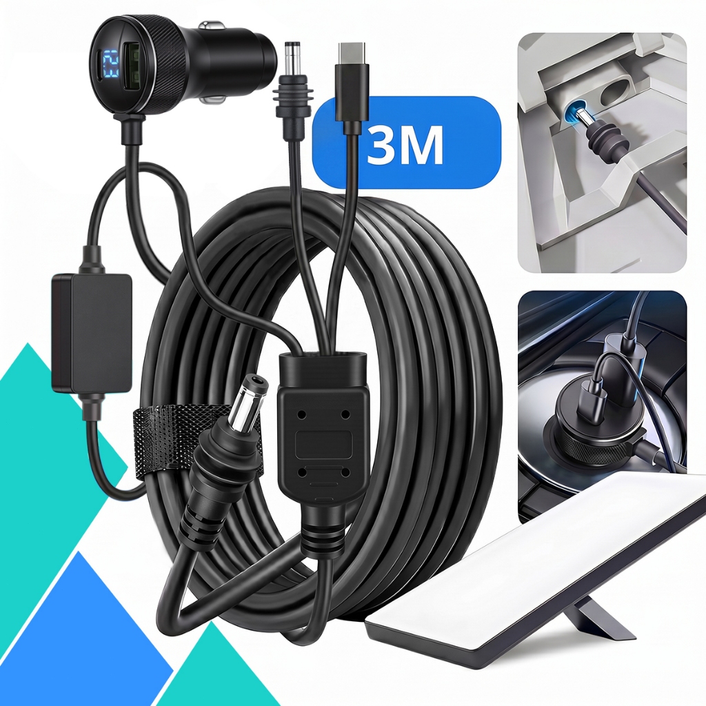 🔥Replacement for original 30V🔥3 em 1 Cabo Mini Starlink de 3 m com USB-C, carregador veicular e conversor DC-DC