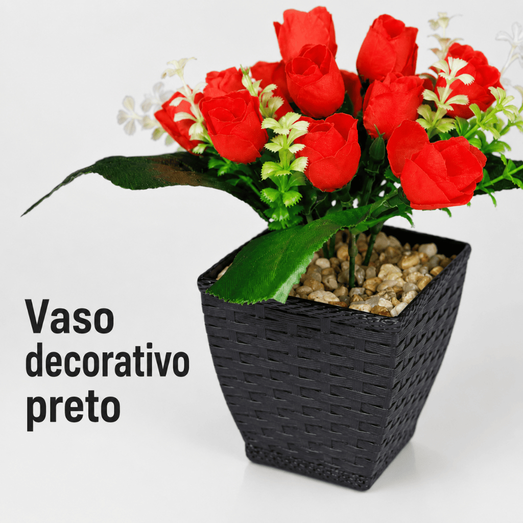 Rosas Artificiais Vermelhas 18cm Arranjo Decorativo Com Vaso Para Sala Mesa Escritório