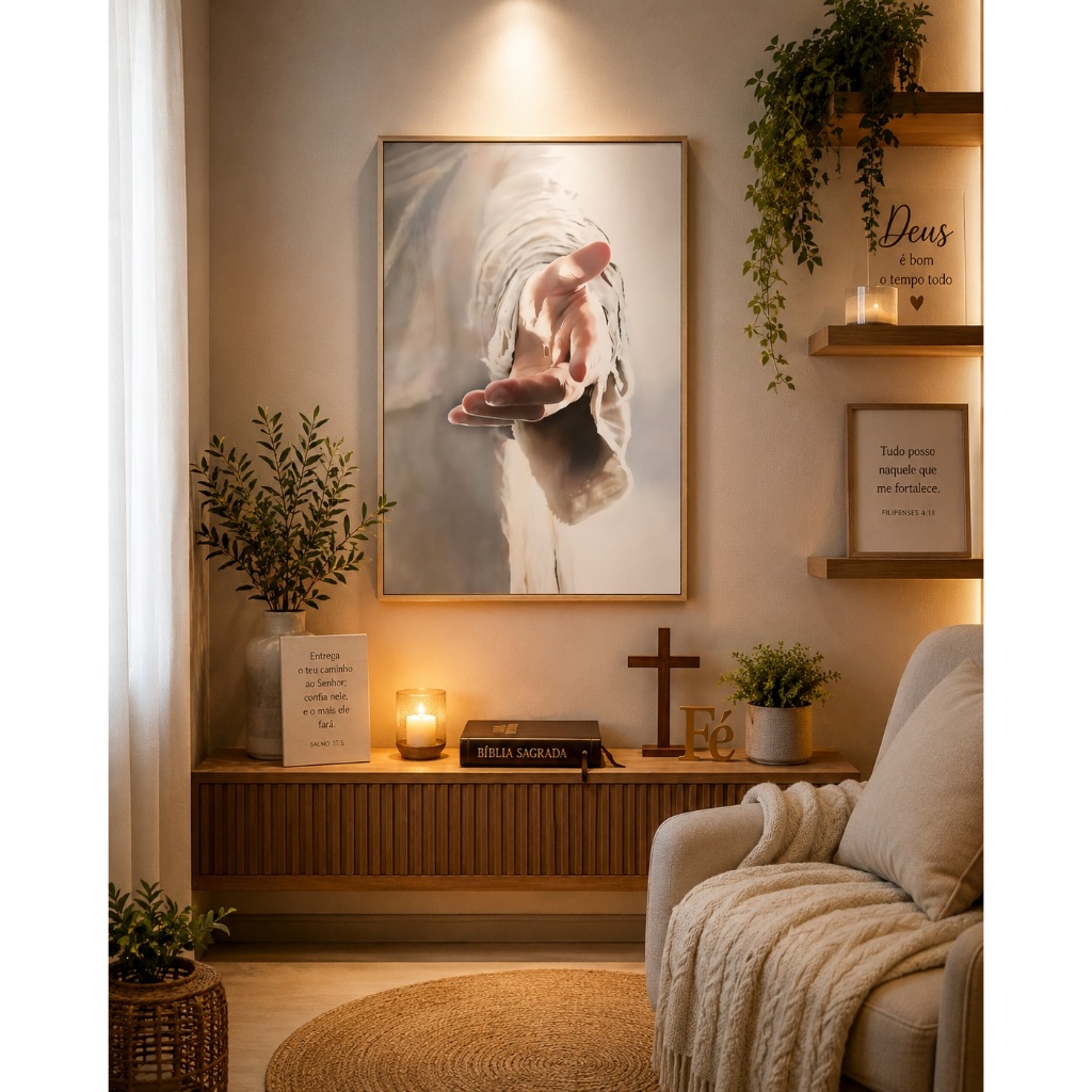 Quadro Decorativo Religioso A Mão de Deus com Moldura Sala Quarto Escritorio