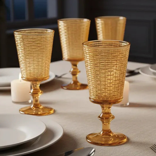 Jogo 6 Taças Para Água Vinho De Vidro Rattan Âmbar 330ml Hauskraft
