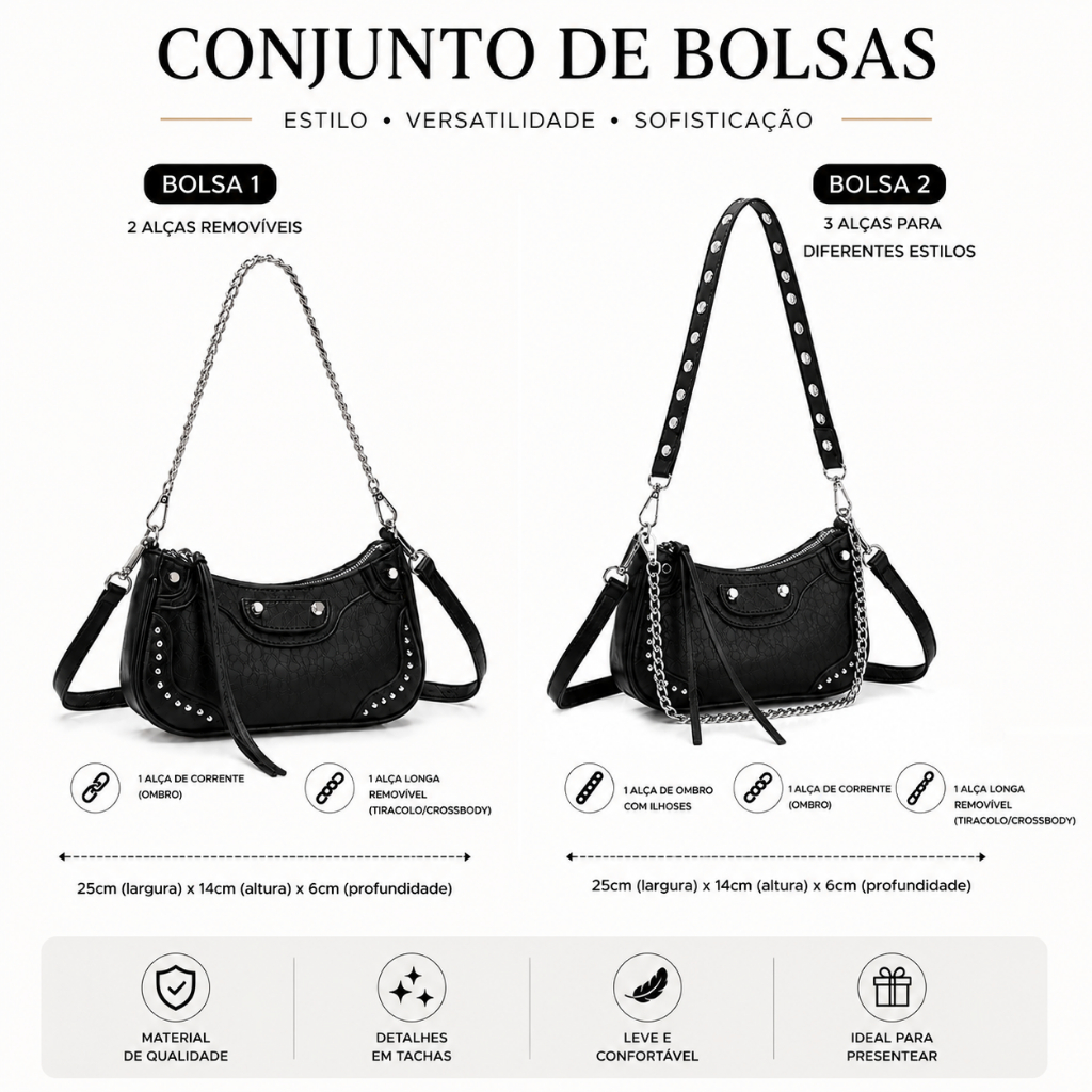 Bolsa Feminina De Ombro Baguete Alça Transversal Detalhe Tarraxa