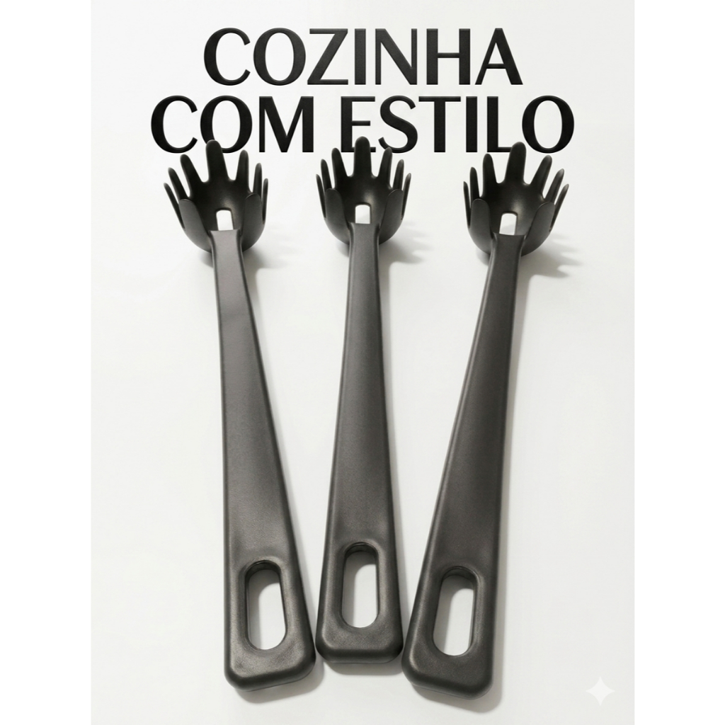 Kit 3 Pegador de Macarrão Massas e Espaguetes Prático Cozinha Antiaderente