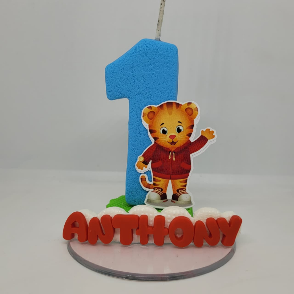 VELA PERSONALIZADA TEMA DANIEL O TIGRE VELA AZUL VELA DE BISCUIT FESTA DE ANIVERSÁRIO