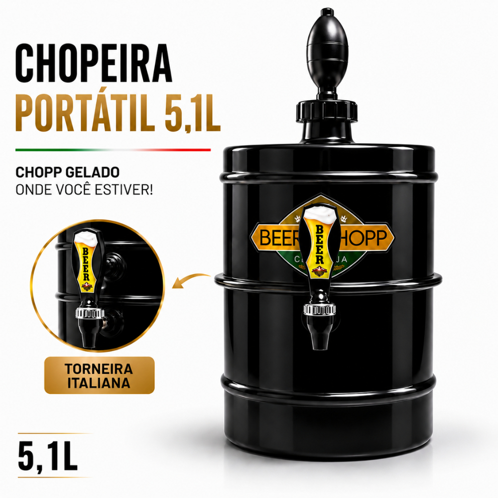 Chopeira Portátil 5,1L Premium com Torneira Italiana e Serpentina 5m