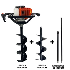 Perfurador de Solo a Gasolina 52cc 2,5HP com Brocas 80x20cm + 80x25cm + Extensor 60cm + Extensor 1m FAK520PS Carbon Fak