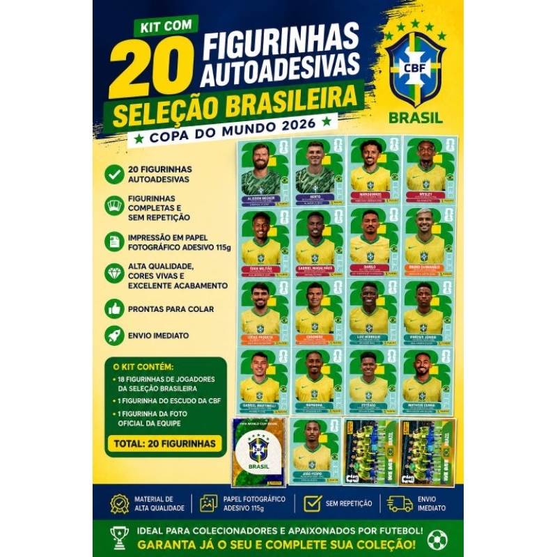 Figurinhas completa seleção Brasileira sem repetir 20 unidades