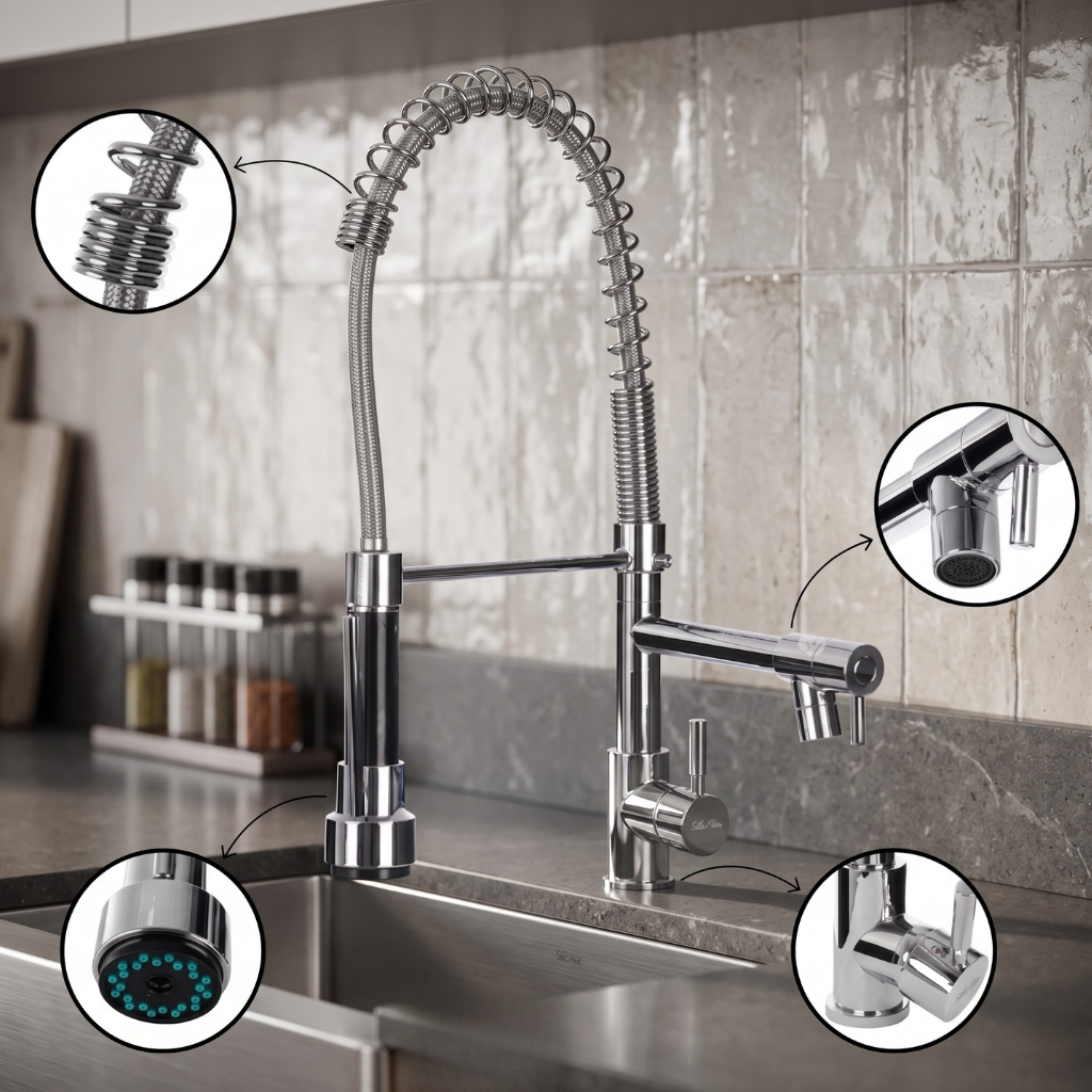 Torneira Cozinha Gourmet Flexível 50cm Premium Monocomando Aço Inox