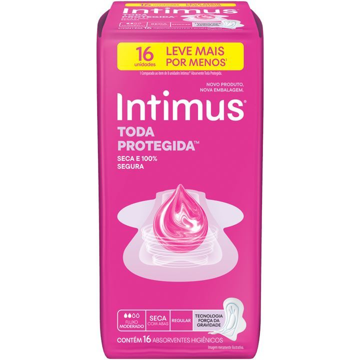 Absorvente Intimus Tripla Proteção Fluxo Médio Seca Com Abas Leve 16 Pague 14