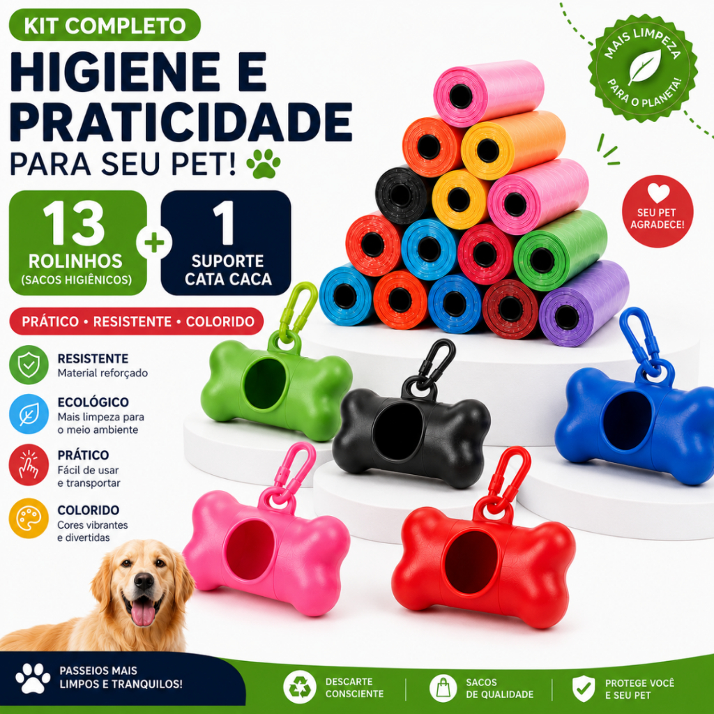 Kit 13 Rolinhos Refil Cata Caca Higienico e 1 Suporte Pet