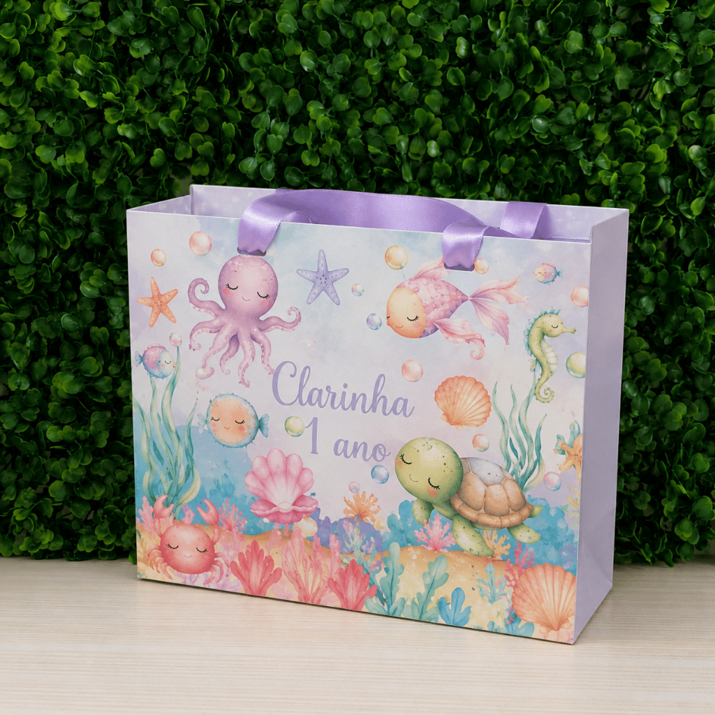 Sacolinha SEREIA - FUNDO DO MAR  Personalizado | Sacolinha | Lembrancinha | Mimos | Aniversário PEGUE E MONTE