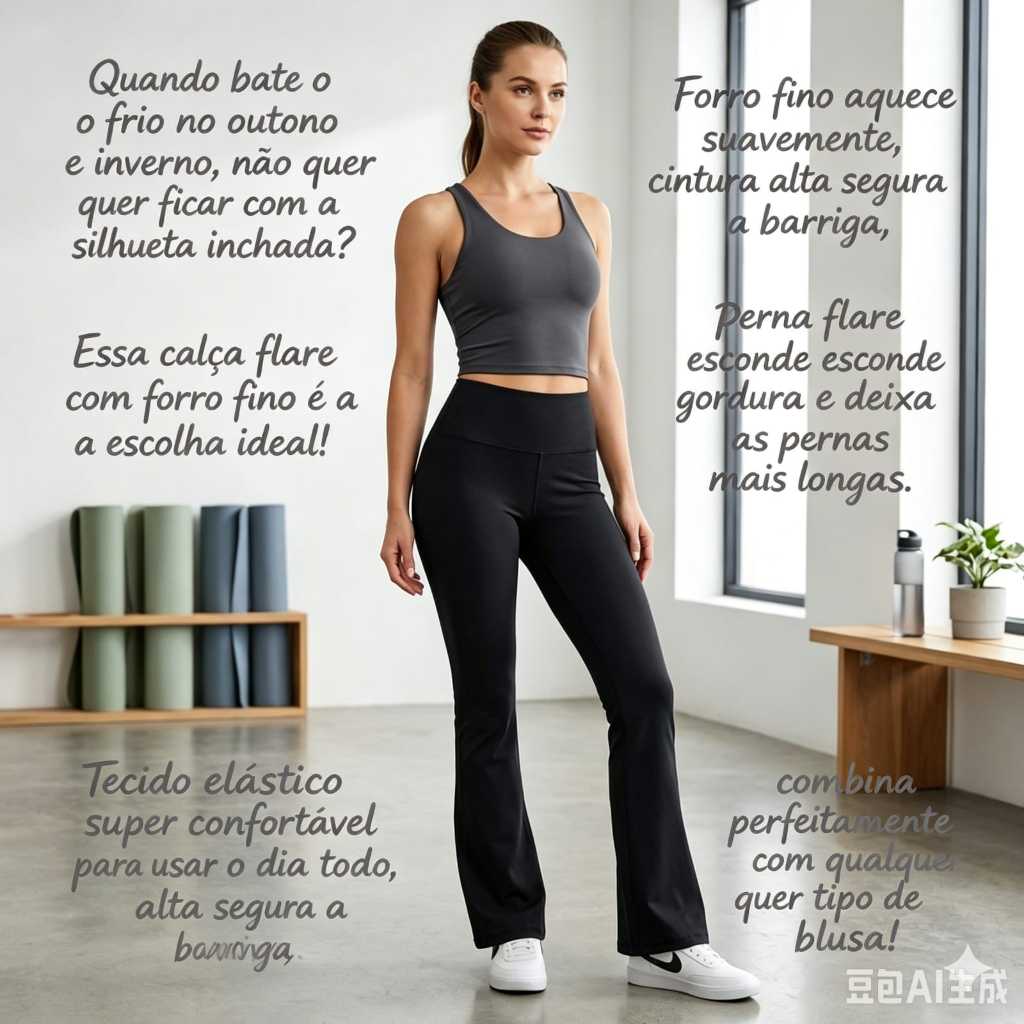 Calça legging Flare Feminina Fitness Cintura Alta Zero Transparência  Legging Bailarina Premium Flanelada boca de sino