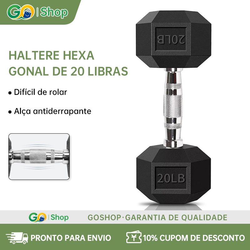 Keepfitclub Halter Dumbell Emborrachado Sextavado Cromado De 20lb(9.1kg) Um único haltere 1 Unidade
