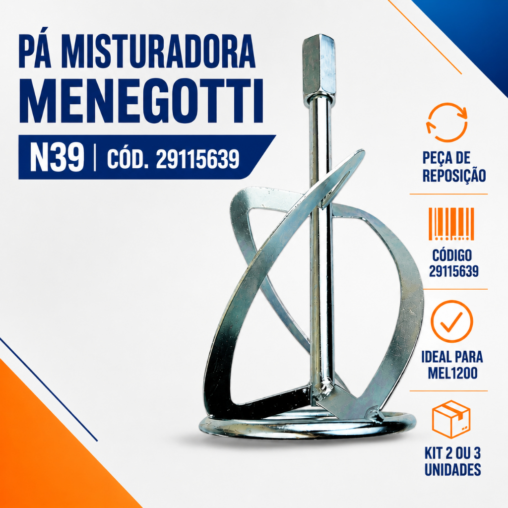 Pá Misturadora Menegotti N39 MEL1200 Original Reposição Argamassa Tinta Kit 2 ou 3 Unidades Obra