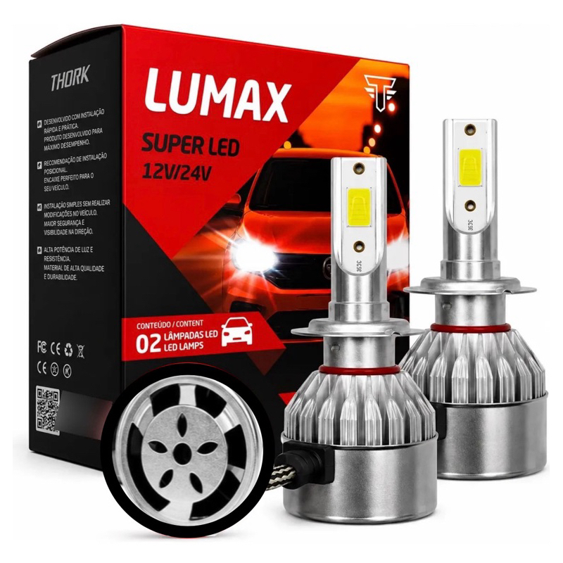 Par Super Led Carro 8000k H1 H3 H7 H4 H11 Hb4 Bivolt 12/24v Branco-frio