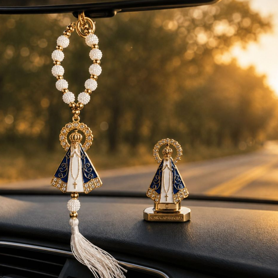 Kit para Carro Enfeite Painel Carro + Dezena com fecho de NSA Aparecida - Promoção